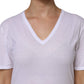 White Cotton Short Sleeves V-Neck Top T-shirt