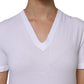 White Cotton Short Sleeves V-Neck Top T-shirt