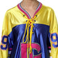Multicolor Polyester Long Sleeves V-Neck Top