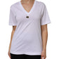 White Cotton Short Sleeve V-Neck Top T-shirt