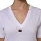 White Cotton Short Sleeve V-Neck Top T-shirt