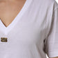 White Cotton Short Sleeve V-Neck Top T-shirt