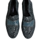 Blue Woven Leather Slip On Loafers Shoes
