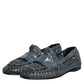 Blue Woven Leather Slip On Loafers Shoes
