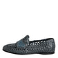 Blue Woven Leather Slip On Loafers Shoes