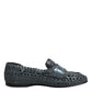Blue Woven Leather Slip On Loafers Shoes