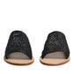 Black Monochrome Braided Raffia Slides Shoes