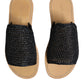 Black Monochrome Braided Raffia Slides Shoes