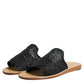 Black Monochrome Braided Raffia Slides Shoes