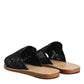 Black Monochrome Braided Raffia Slides Shoes