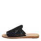 Black Monochrome Braided Raffia Slides Shoes