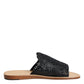 Black Monochrome Braided Raffia Slides Shoes