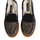 Brown White Calfskin Leather Loafers Shoes