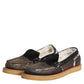Brown White Calfskin Leather Loafers Shoes