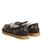 Brown White Calfskin Leather Loafers Shoes