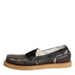 Brown White Calfskin Leather Loafers Shoes