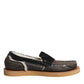 Brown White Calfskin Leather Loafers Shoes