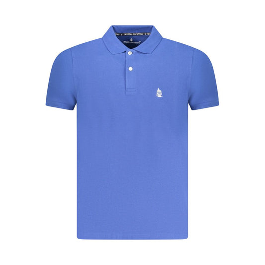 Blue Cotton Men Polo Shirt