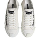 White Logo Print Lace Up Low Top Sneakers Shoes