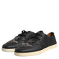 Black Leather Bee Crown Low Top Sneakers Shoes