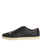 Black Leather Bee Crown Low Top Sneakers Shoes