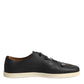 Black Leather Bee Crown Low Top Sneakers Shoes