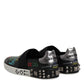Black Leather Studded Graffiti Sneakers Shoes