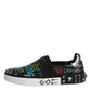 Black Leather Studded Graffiti Sneakers Shoes