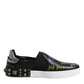 Black Leather Studded Graffiti Sneakers Shoes