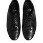 Black Exotic Leather Low Top Sneakers Shoes