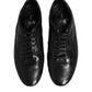 Black Exotic Leather Low Top Sneakers Shoes