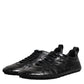 Black Exotic Leather Low Top Sneakers Shoes