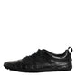 Black Exotic Leather Low Top Sneakers Shoes
