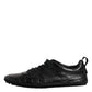 Black Exotic Leather Low Top Sneakers Shoes