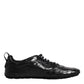 Black Exotic Leather Low Top Sneakers Shoes