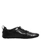 Black Exotic Leather Low Top Sneakers Shoes