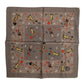 Brown Silk Printed Square Men Foulard Scarf