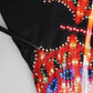 Black Multicolor Print Square Foulard Scarf