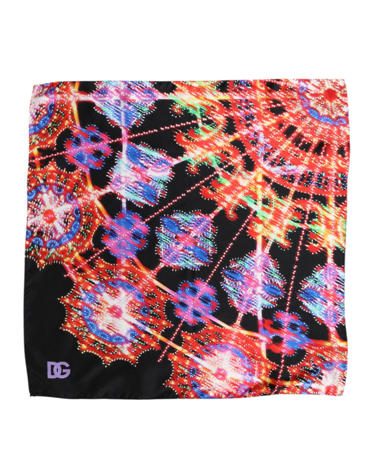 Black Multicolor Print Square Foulard Scarf