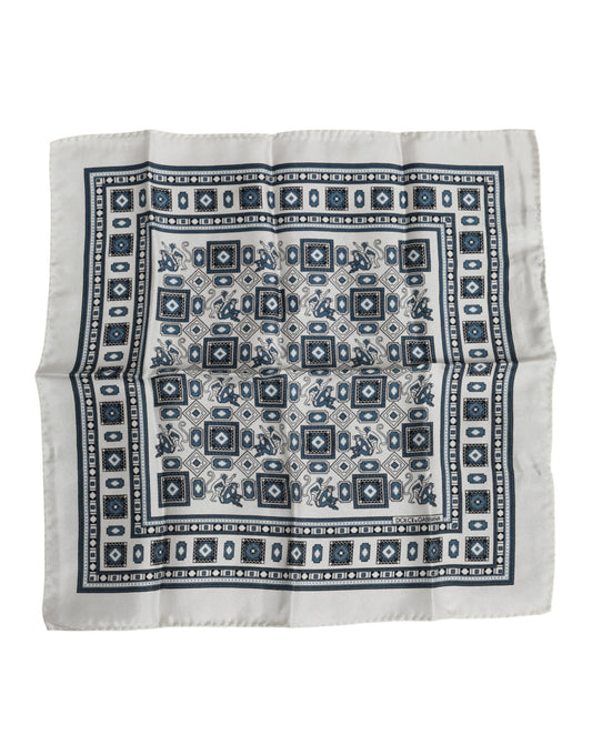 White Green Print Silk Square Foulard Scarf
