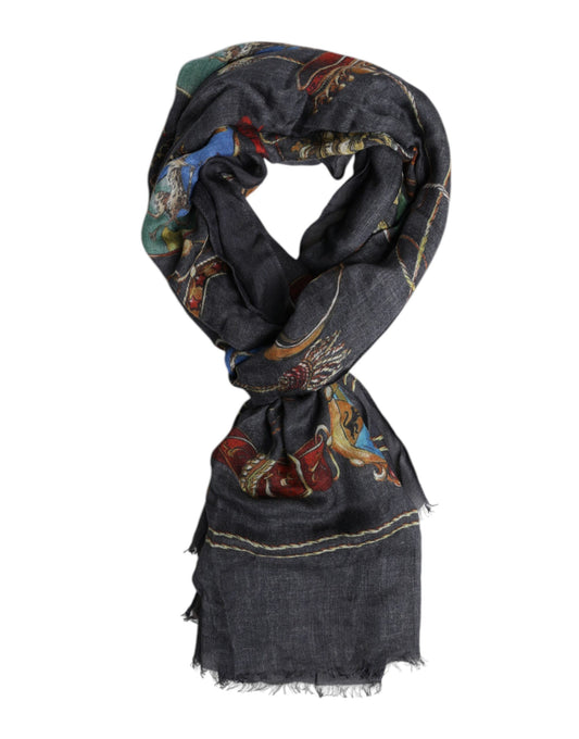 Gray Graphic Print Warmer Wrap Shawl Scarf
