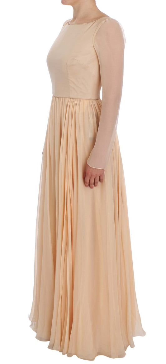 Elegant Beige Silk Full Length Sheath Dress