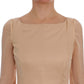 Elegant Beige Silk Full Length Sheath Dress