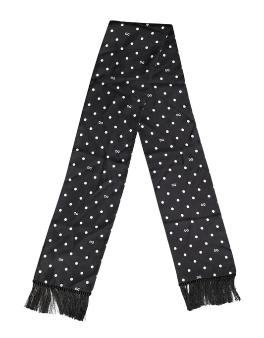 Black White Polka Dot Fringes Foulard Scarf