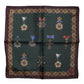 Green Medals Silk Square Foulard Scarf