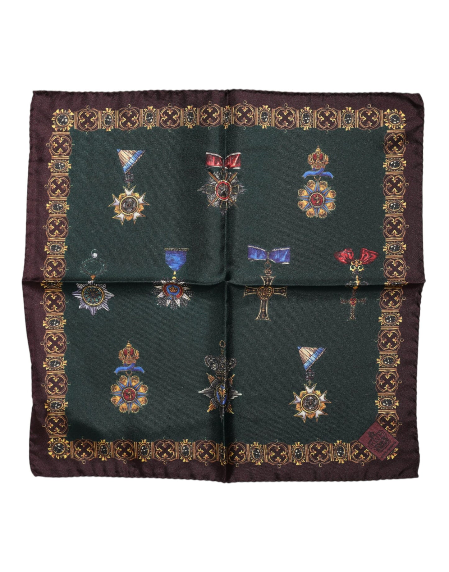 Green Medals Silk Square Foulard Scarf