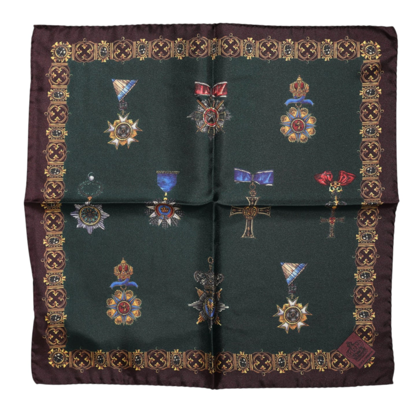 Green Medals Silk Square Foulard Scarf