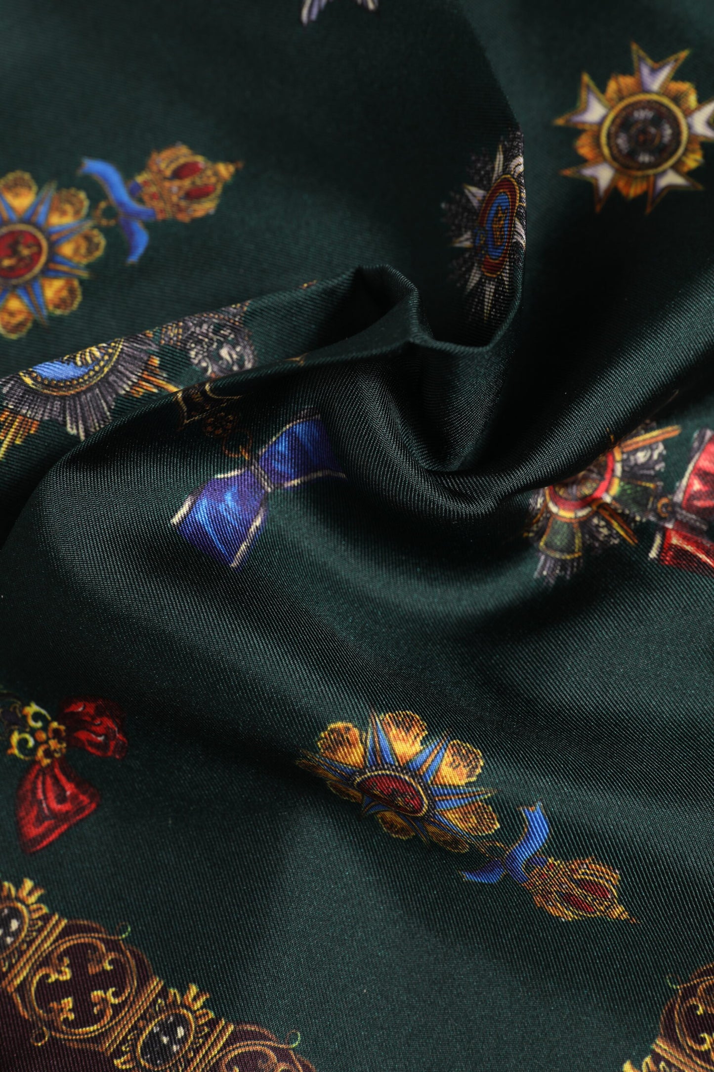 Green Medals Silk Square Foulard Scarf