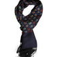 Blue Silk Printed Fringes Foulard Scarf