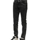 Black Washed Double Waistband Denim Jeans